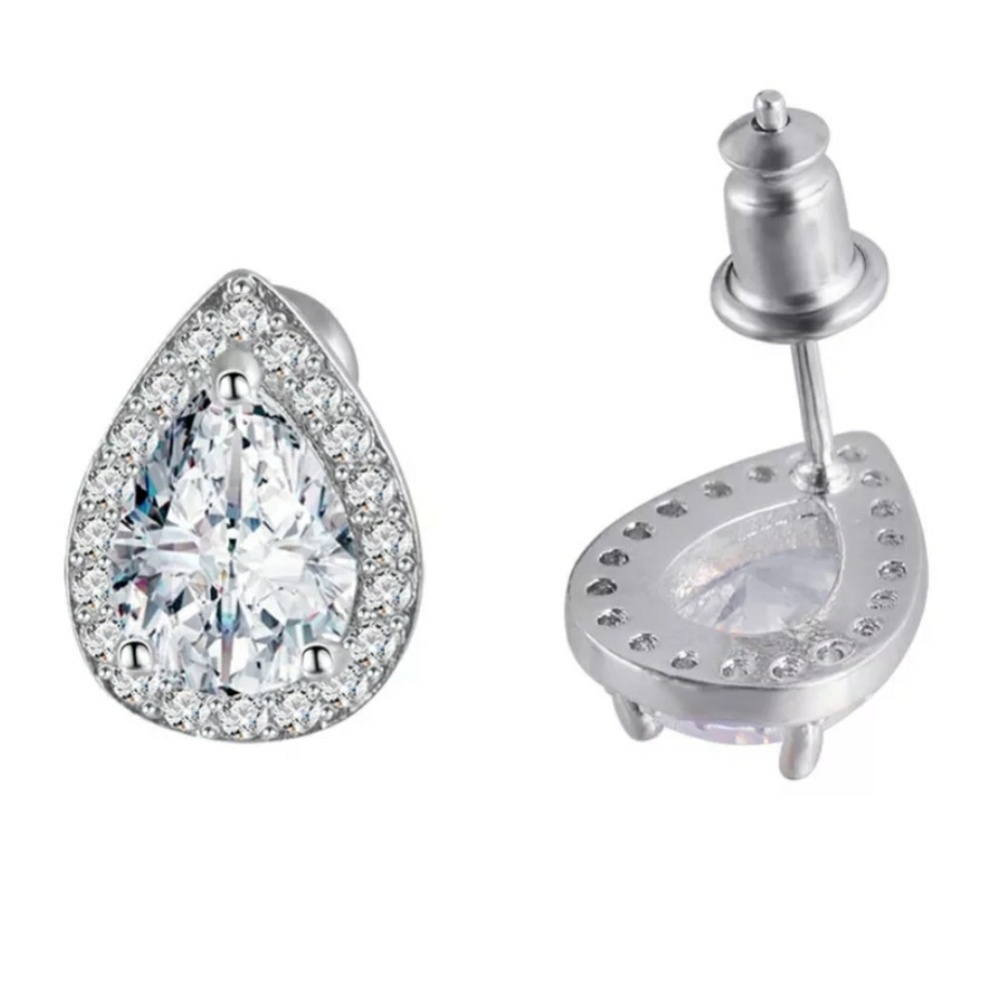 White Gold Pear Tear Drop Diamond Halo Earrings - Picture 6 of 9